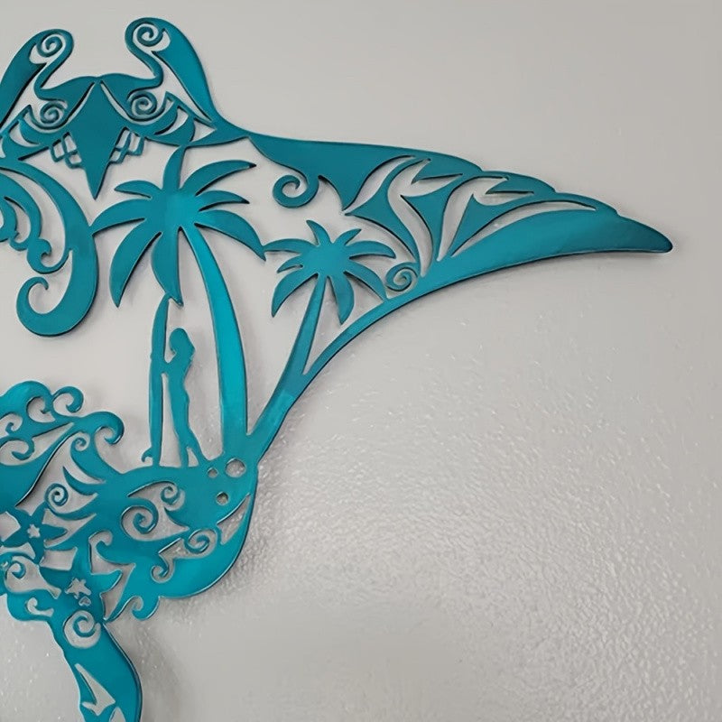 Teal Manta Ray Wall Sculpture