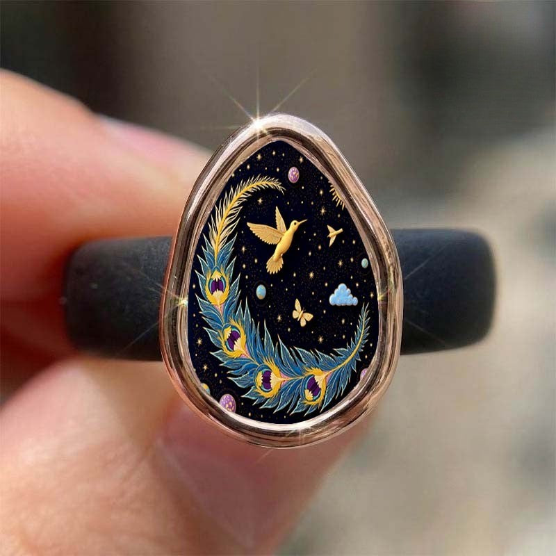 Hummingbird & Peacock Feather Ring