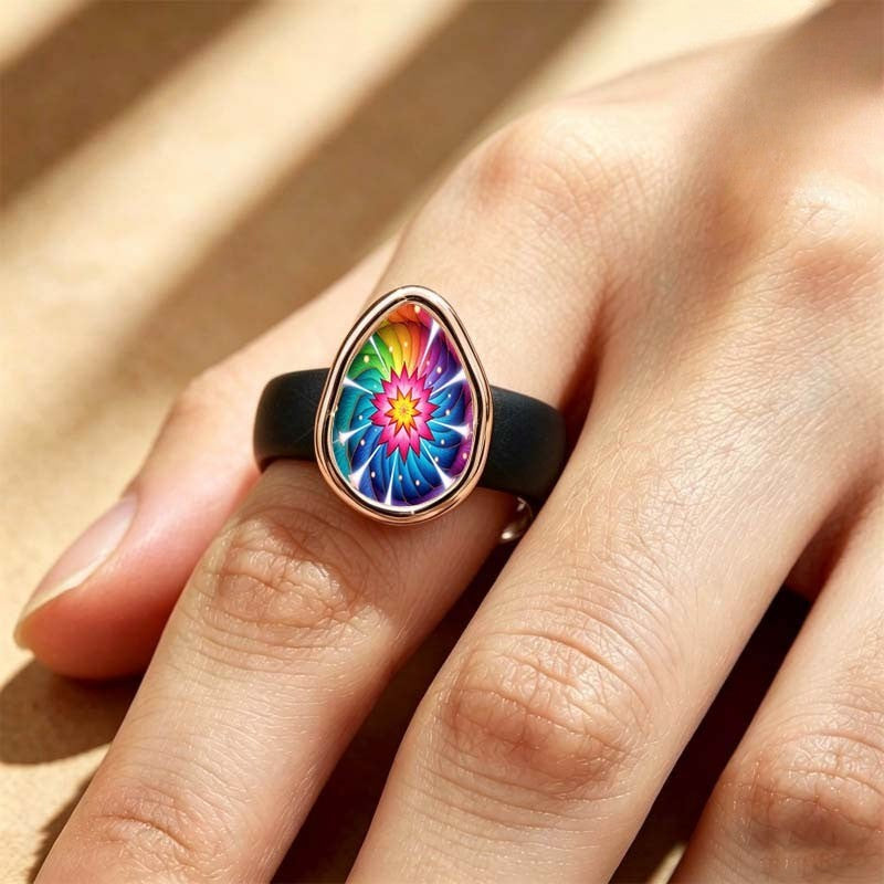Psychedelic Flower Teardrop Ring
