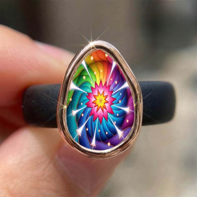 Psychedelic Flower Teardrop Ring
