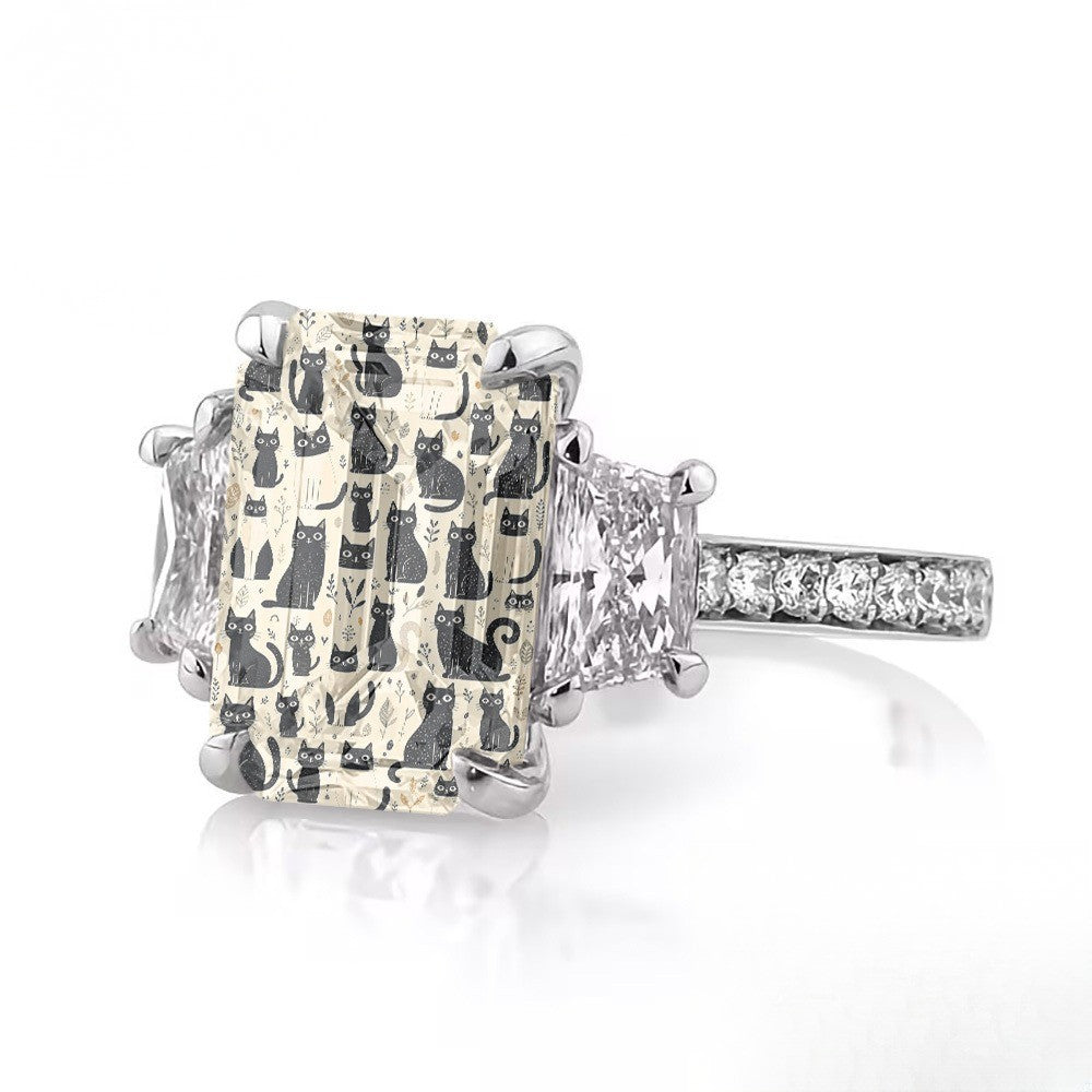 Black Cat Pattern Square Ring