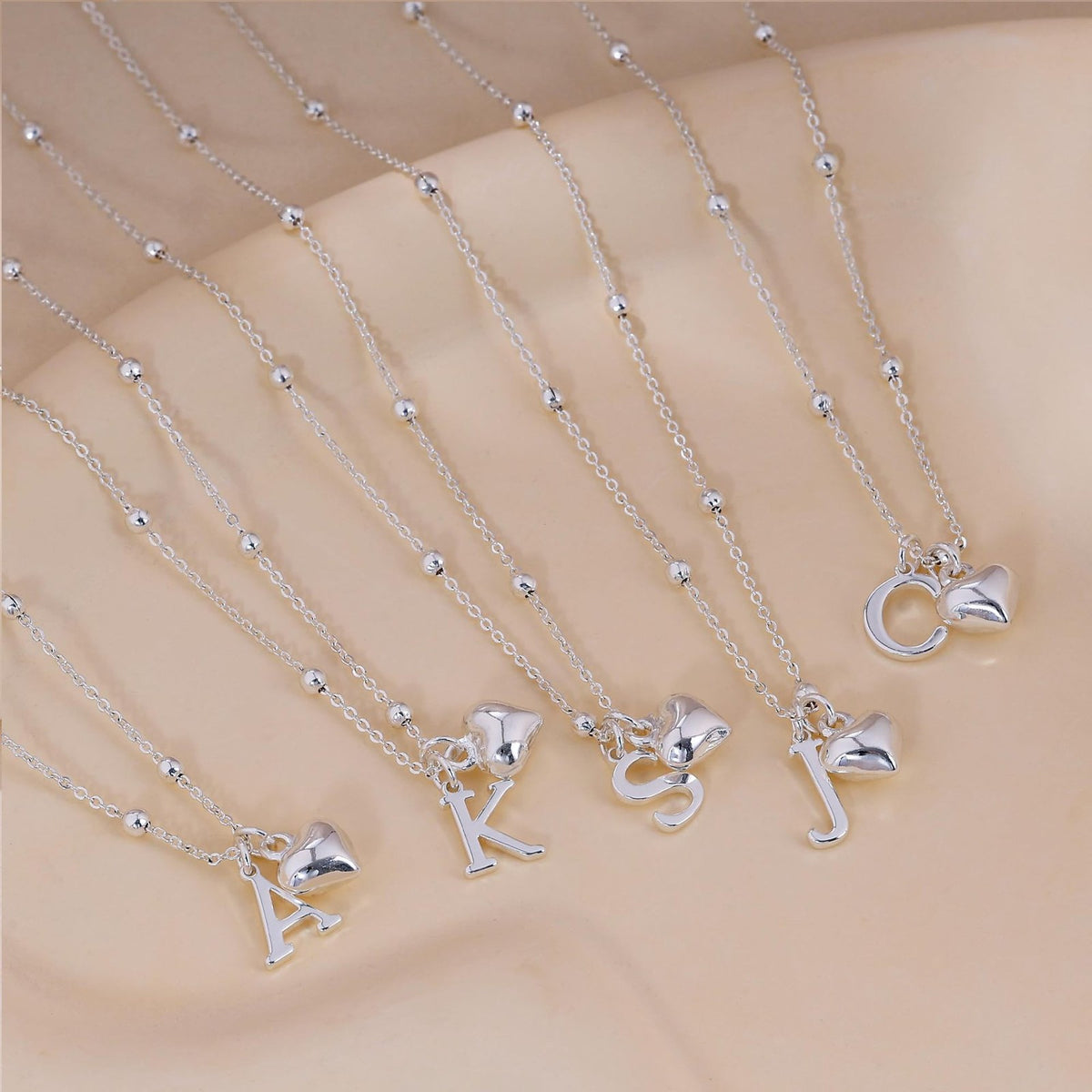 Initial & Heart Bead Chain Necklace