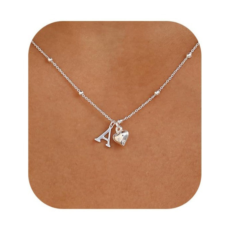 Initial & Heart Bead Chain Necklace