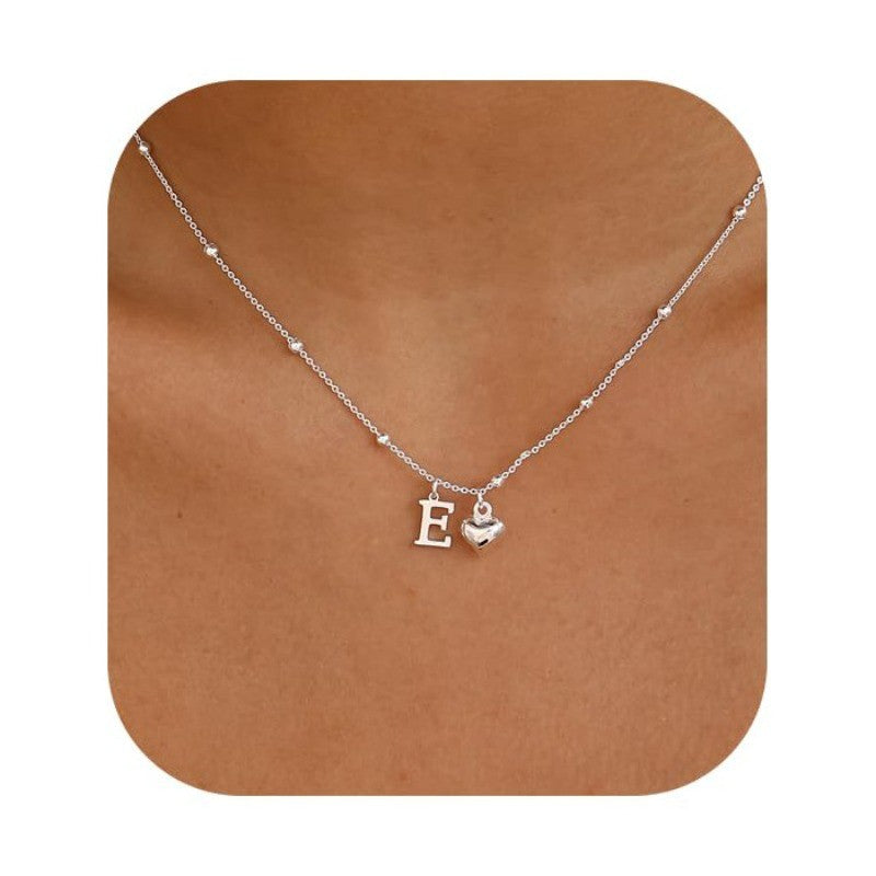 Initial & Heart Bead Chain Necklace