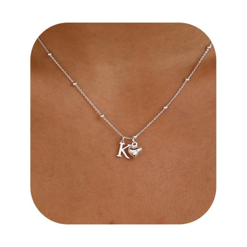 Initial & Heart Bead Chain Necklace