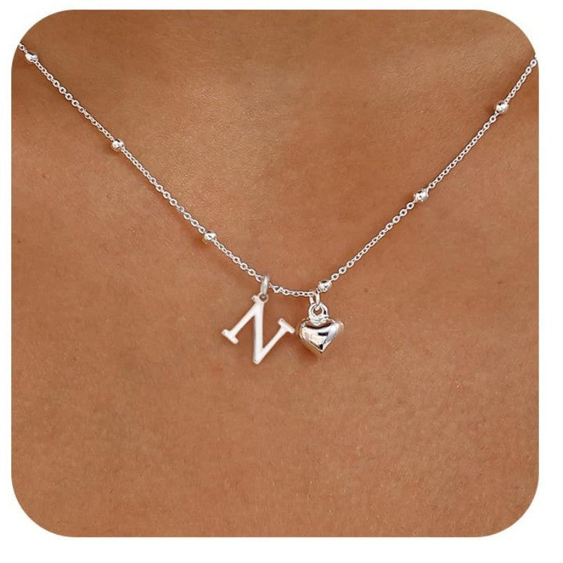 Initial & Heart Bead Chain Necklace