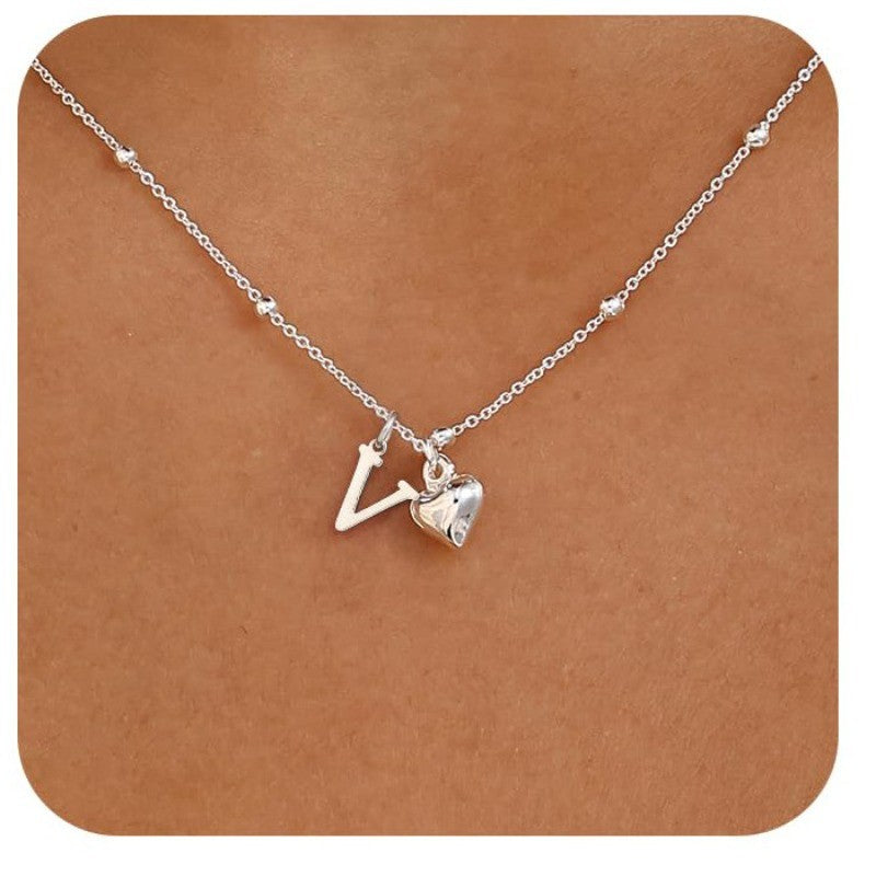 Initial & Heart Bead Chain Necklace