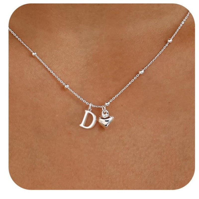 Initial & Heart Bead Chain Necklace