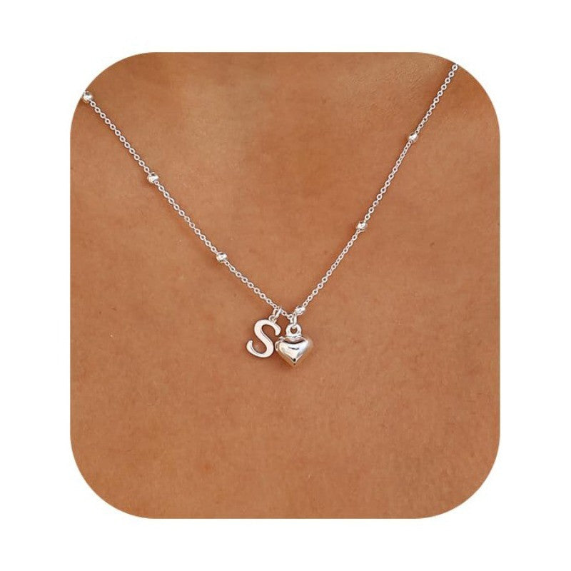 Initial & Heart Bead Chain Necklace
