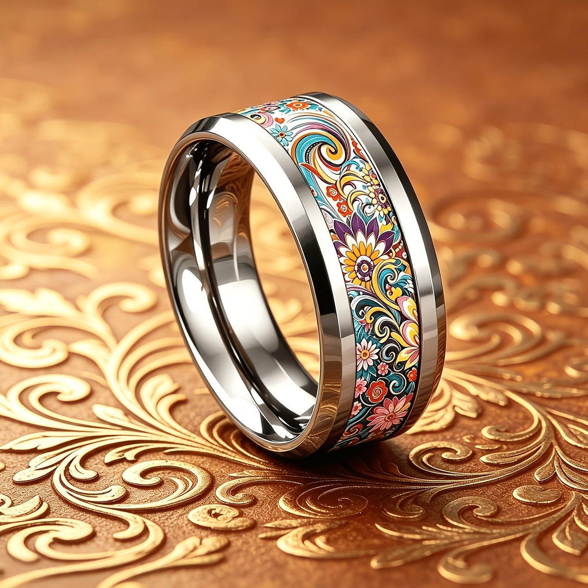Colorful Paisley Floral Band Ring