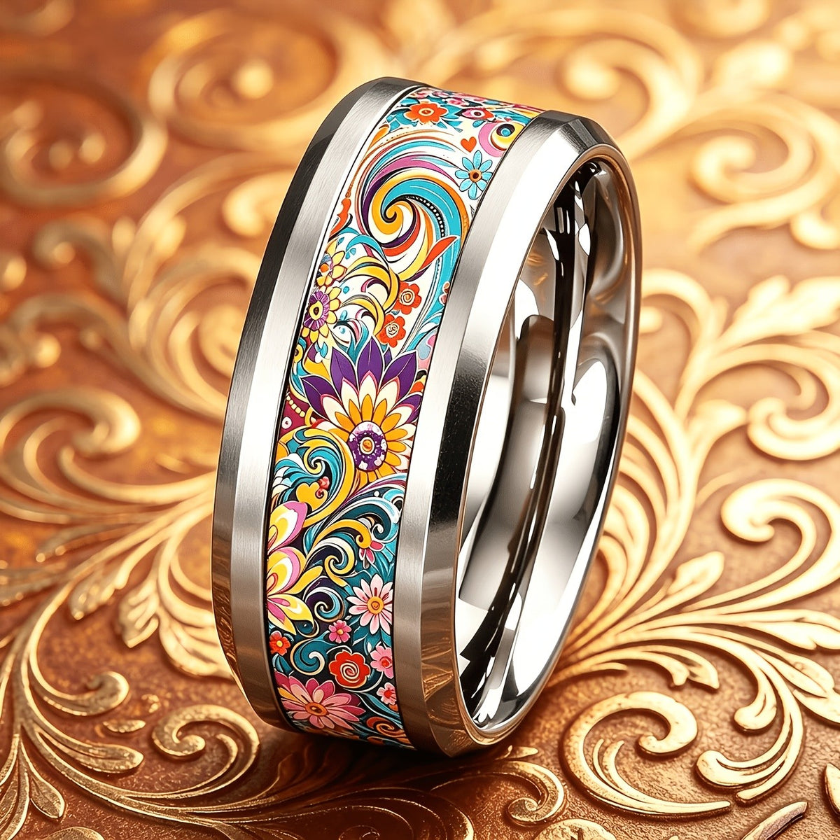 Colorful Paisley Floral Band Ring