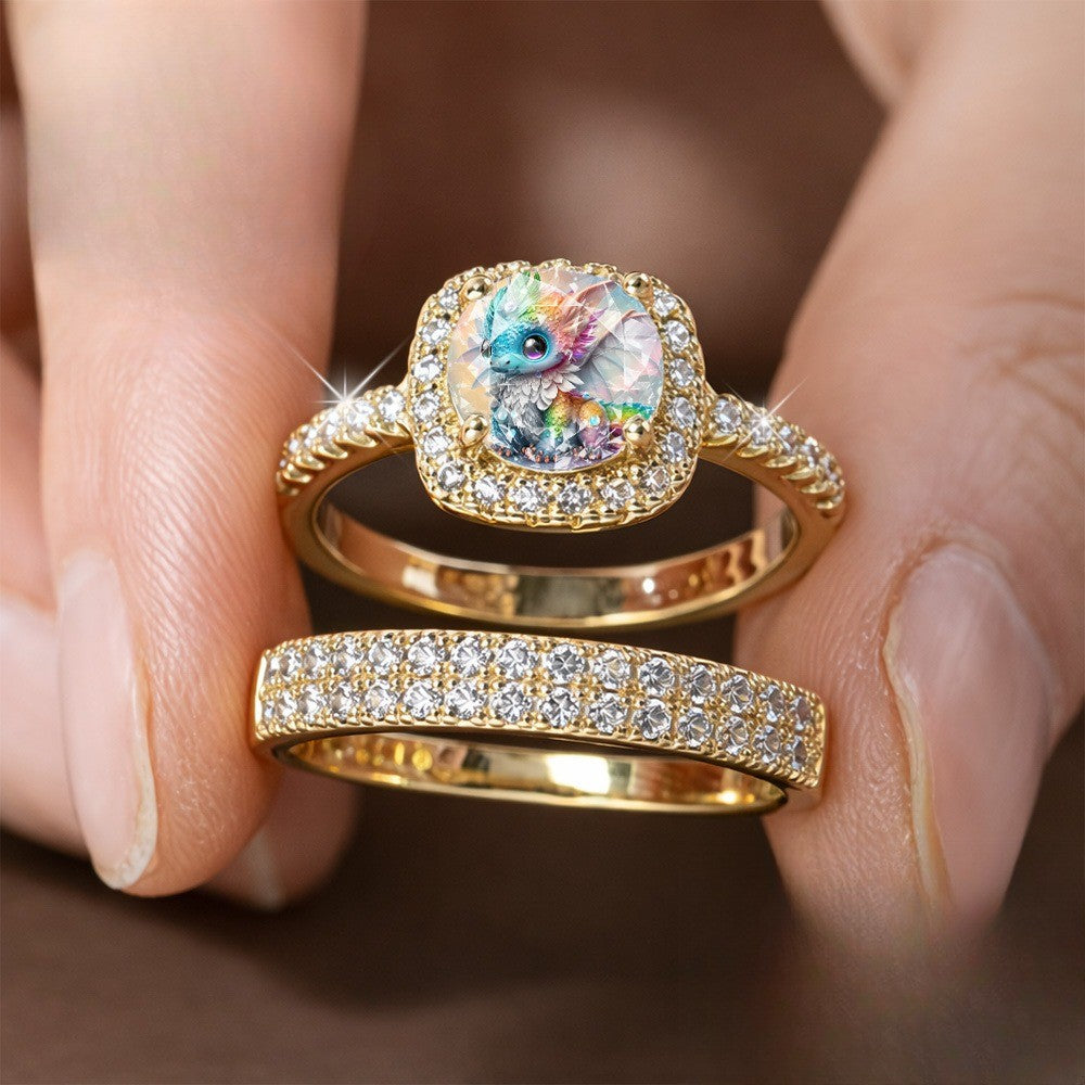 Rainbow Dragon & Crystal Ring Set