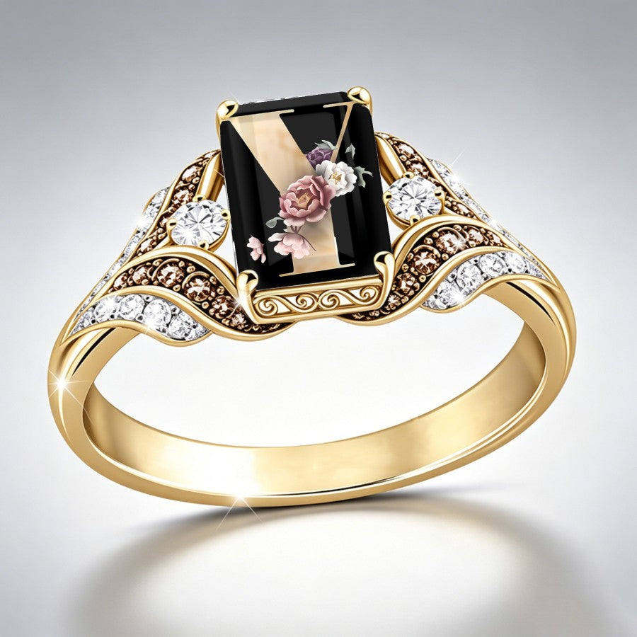 Floral V Square Ring