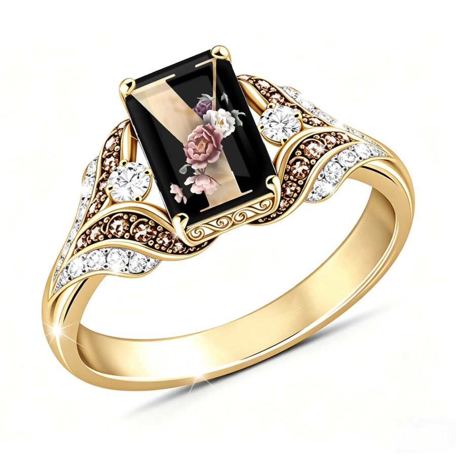 Floral V Square Ring