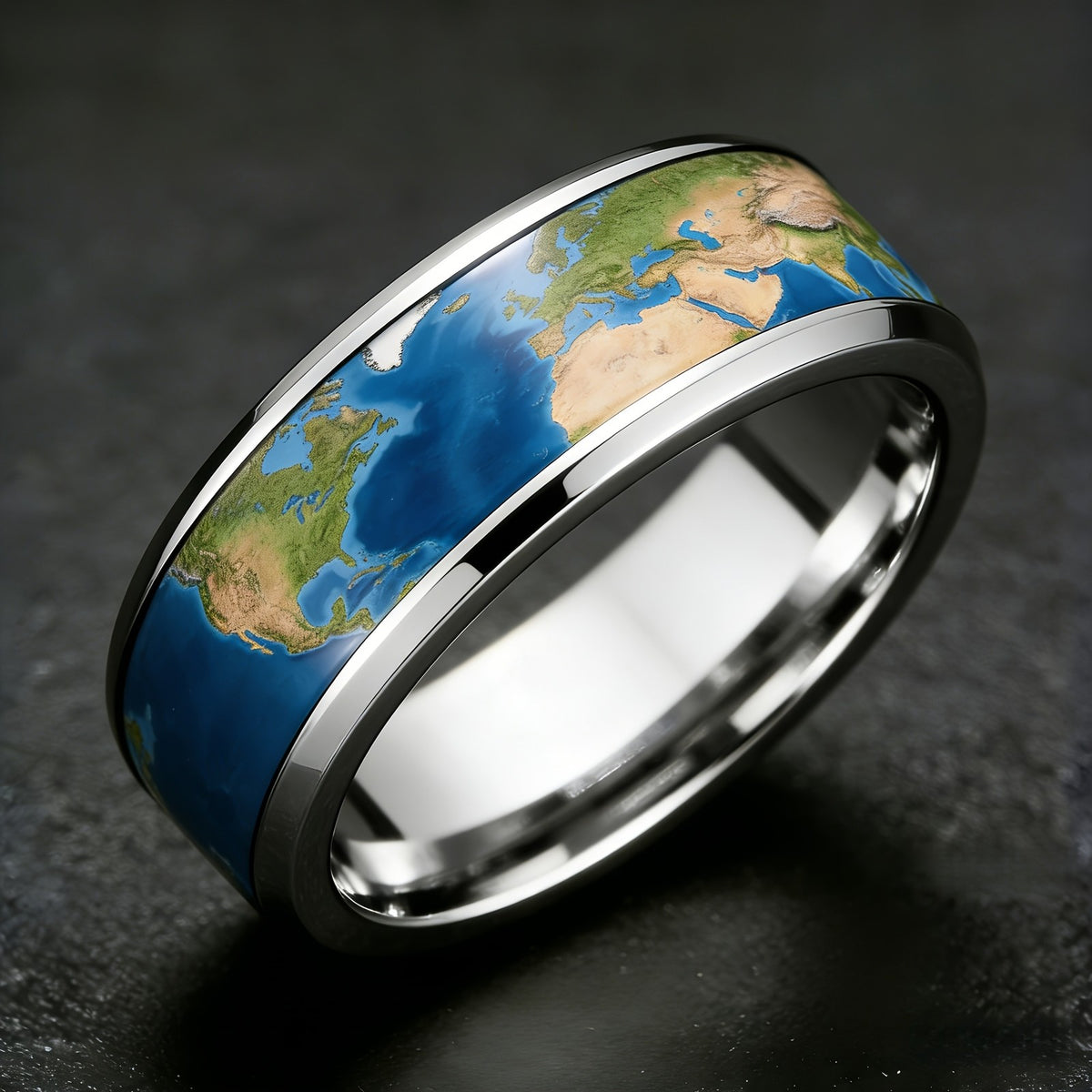 World Map Inlay Ring