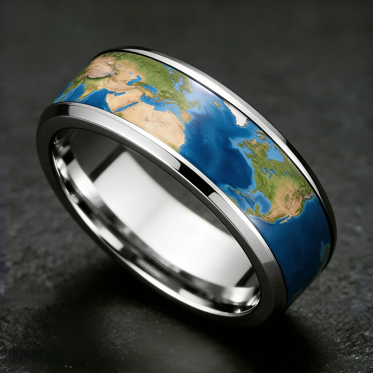 World Map Inlay Ring