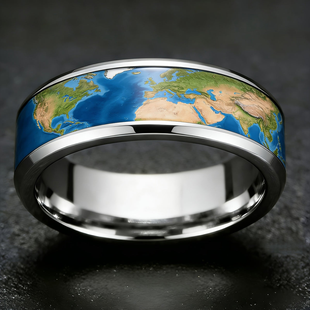 World Map Inlay Ring