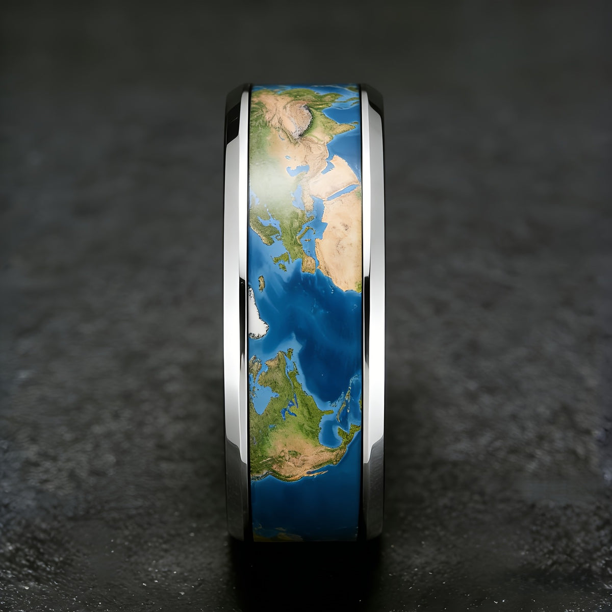 World Map Inlay Ring