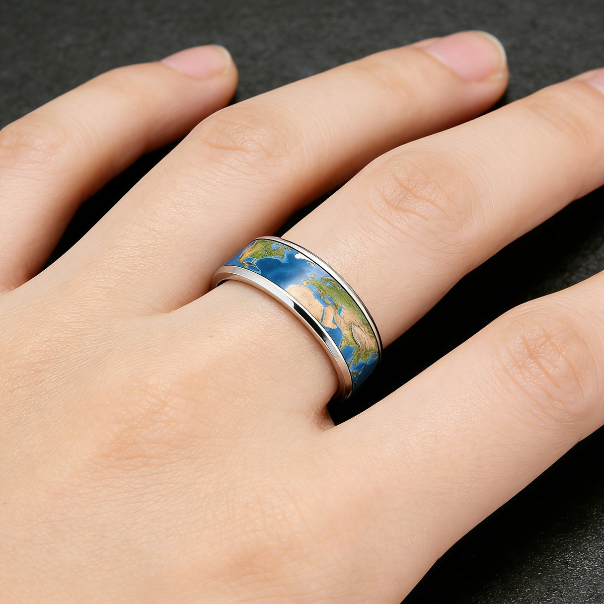 World Map Inlay Ring