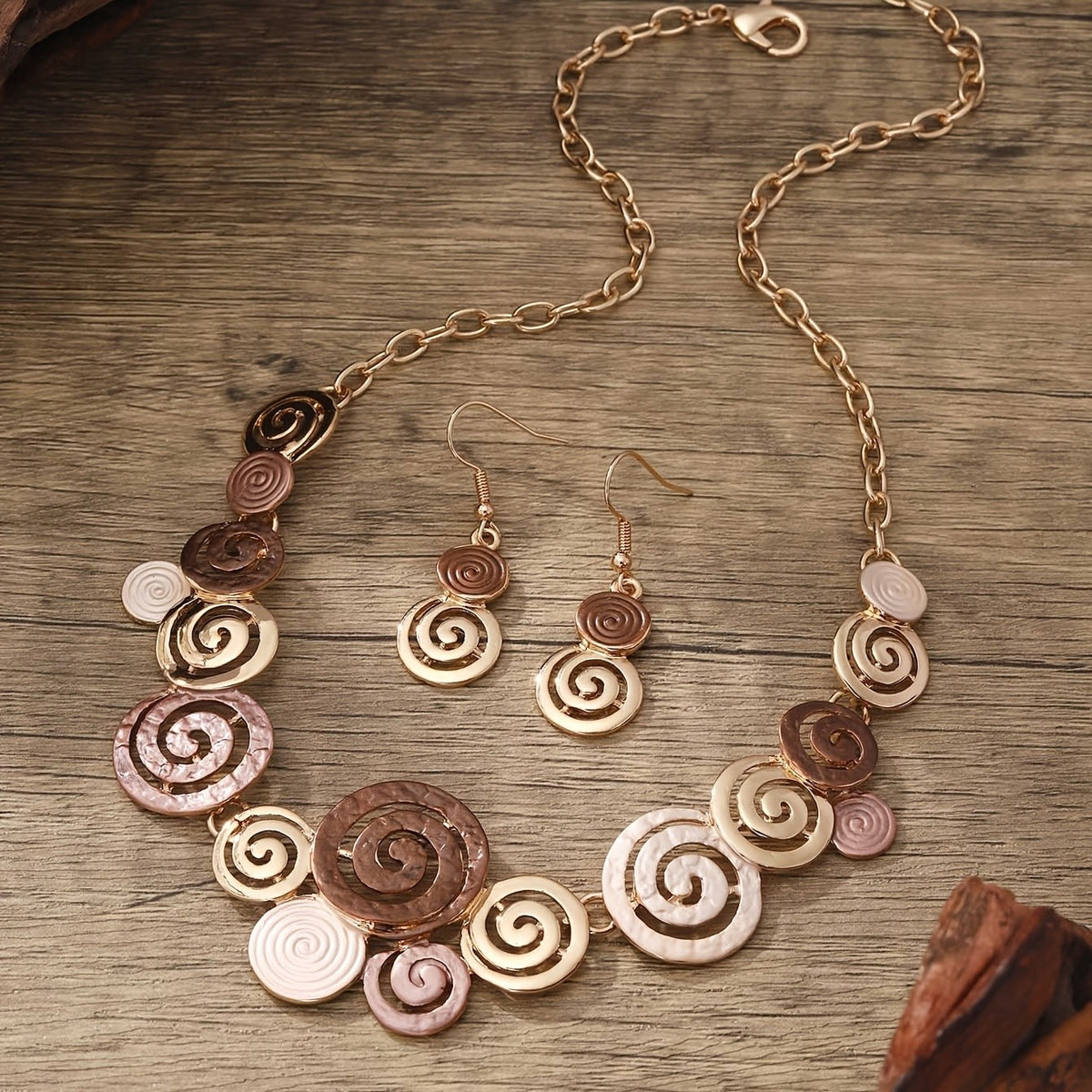 Enamel Spiral Disc Jewelry Set