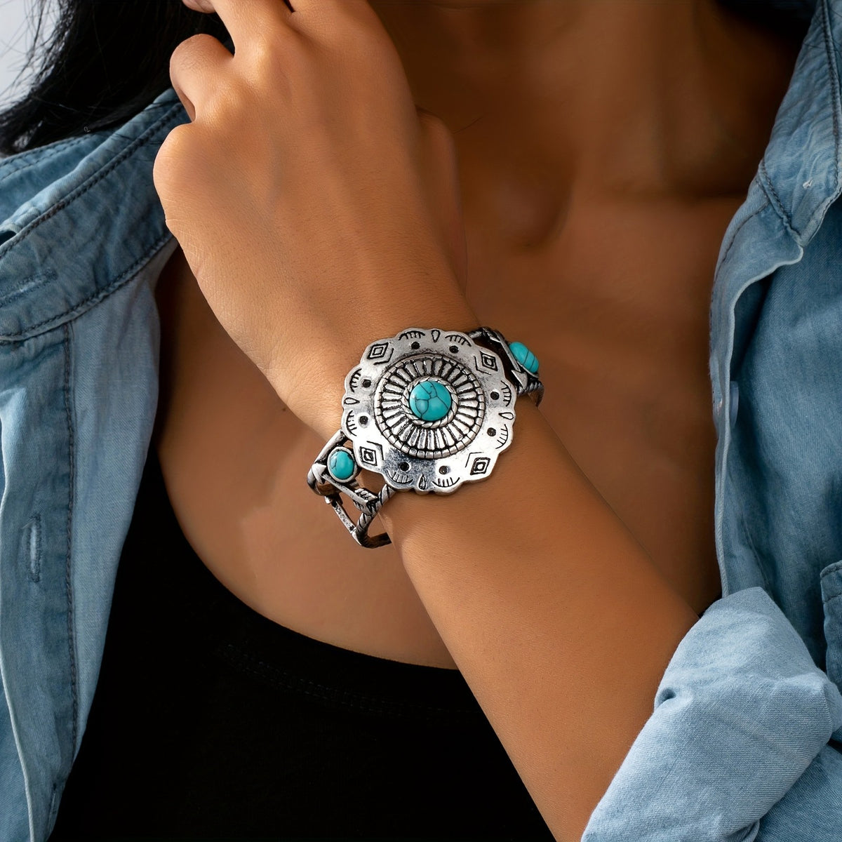 Geometric Turquoise Cuff Bangle