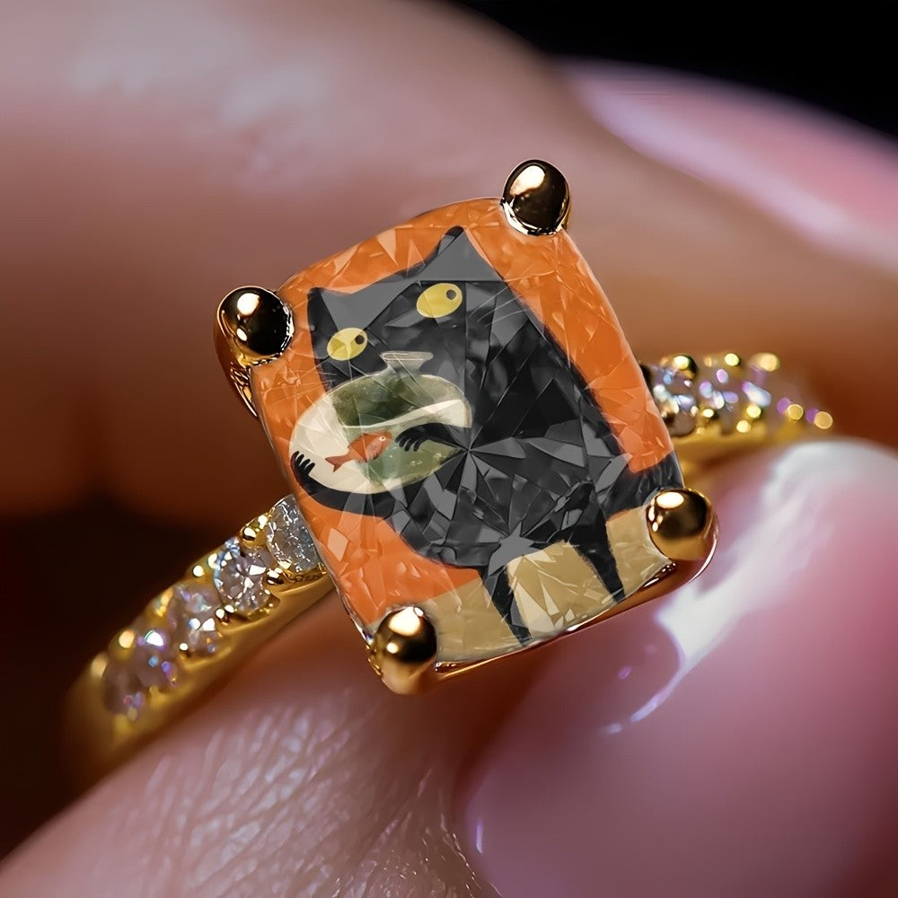 Black Cat Fishbowl Square Ring