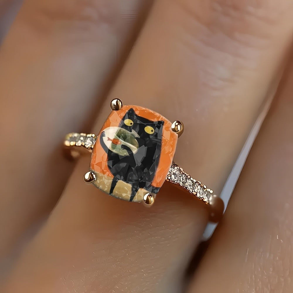Black Cat Fishbowl Square Ring