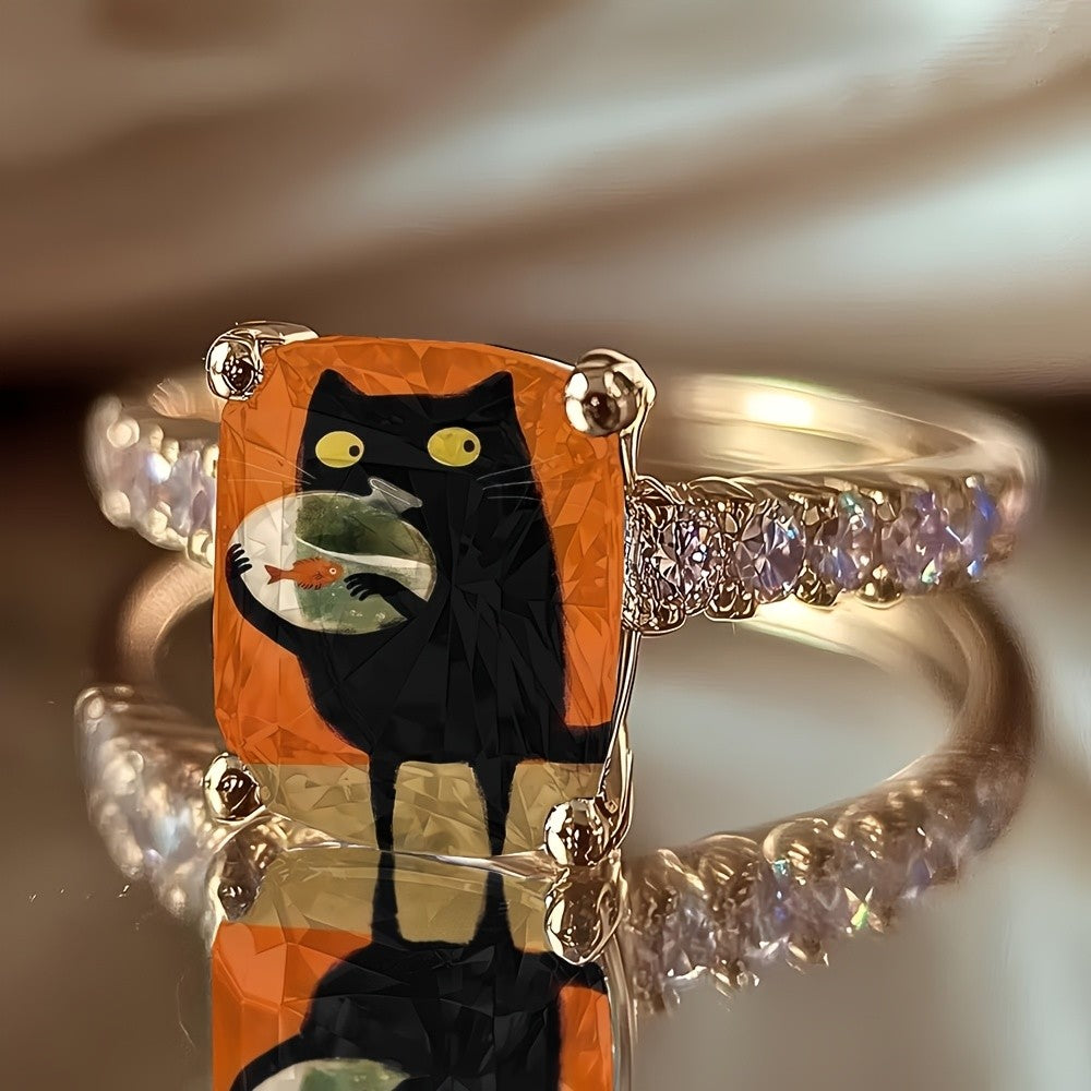 Black Cat Fishbowl Square Ring