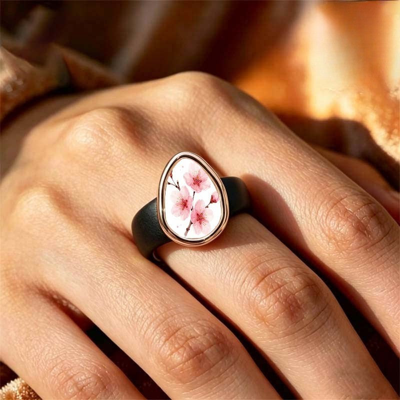 Cherry Blossom Teardrop Glass Ring