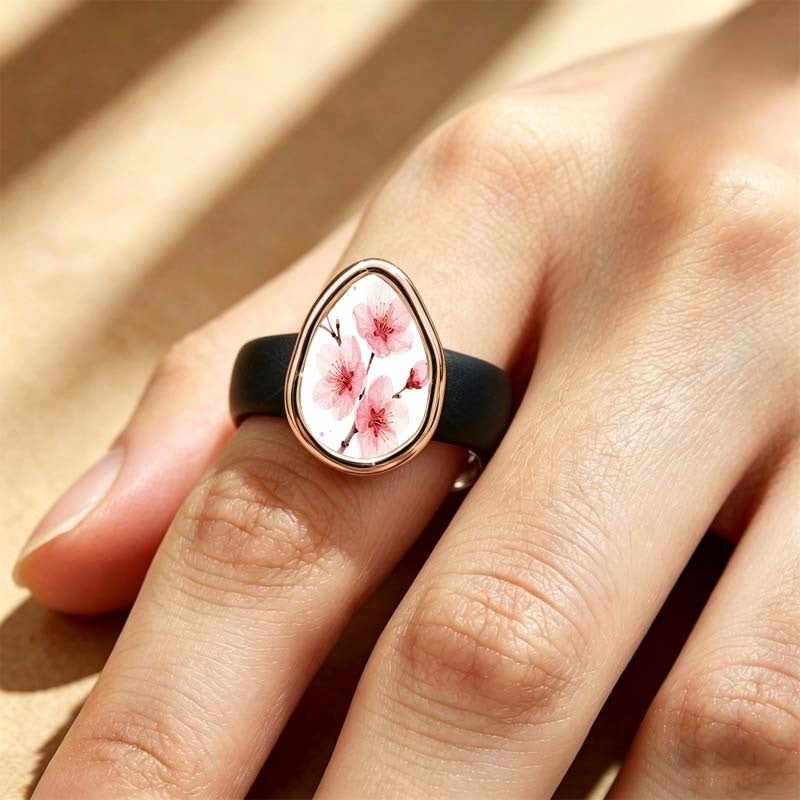 Cherry Blossom Teardrop Glass Ring
