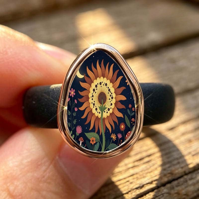 Midnight Sunflower Teardrop Ring
