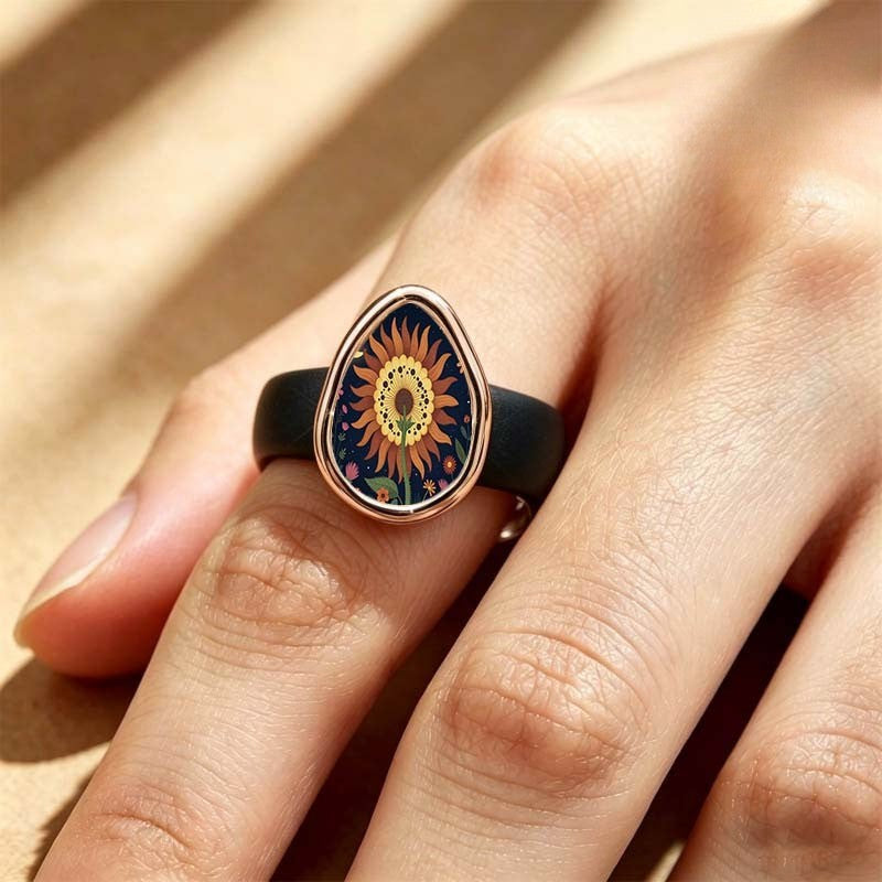 Midnight Sunflower Teardrop Ring