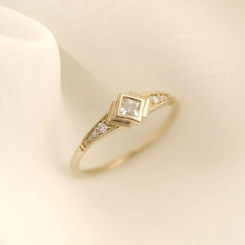 Square Crystal Milgrain Ring