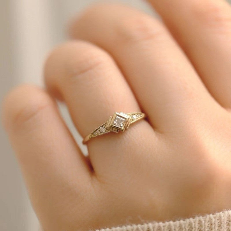 Square Crystal Milgrain Ring