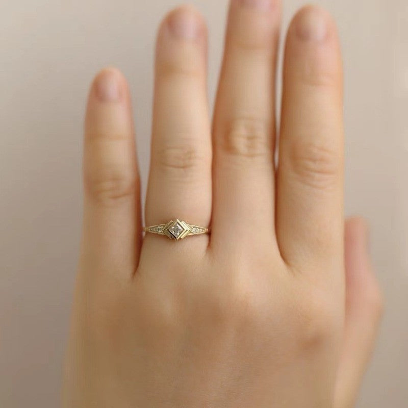 Square Crystal Milgrain Ring