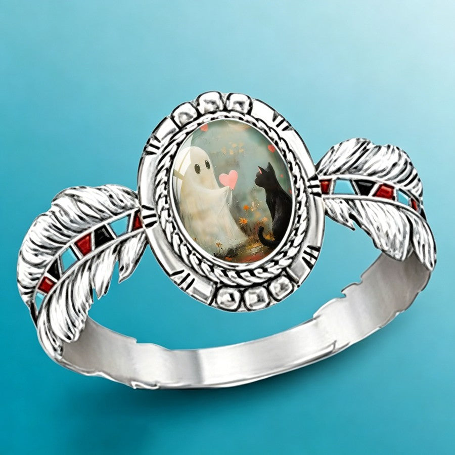 Ghost & Cat Oval Ring
