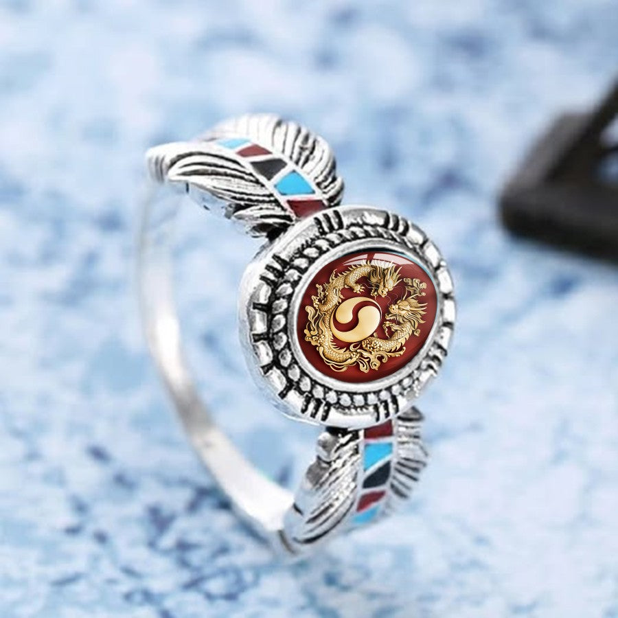 Dragon Yin Yang Oval Ring