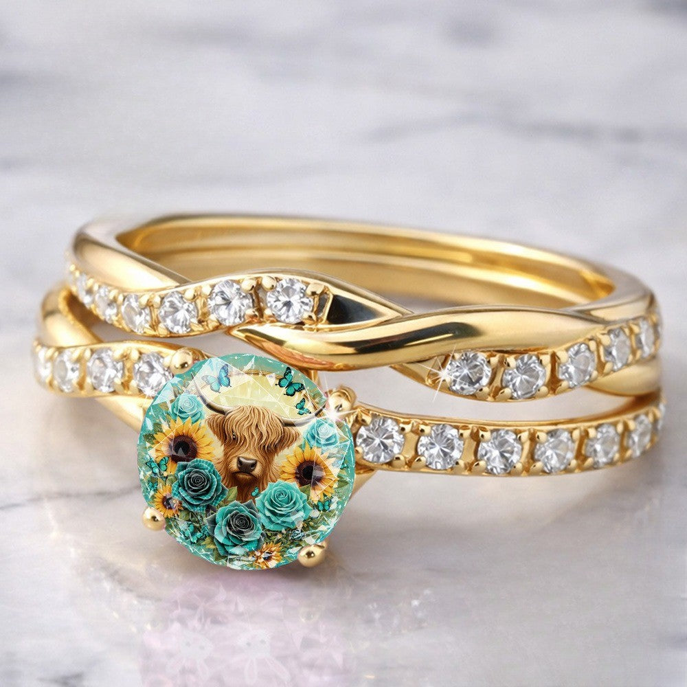 Cow & Floral Cabochon Ring