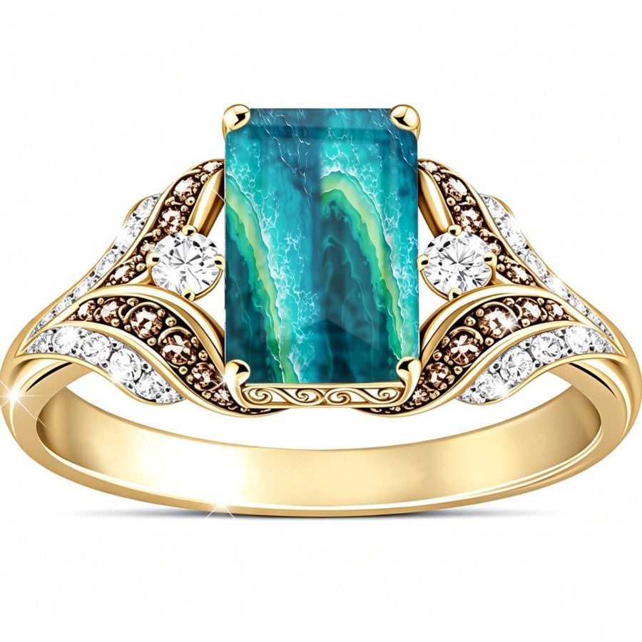 Teal Marble Square Ring