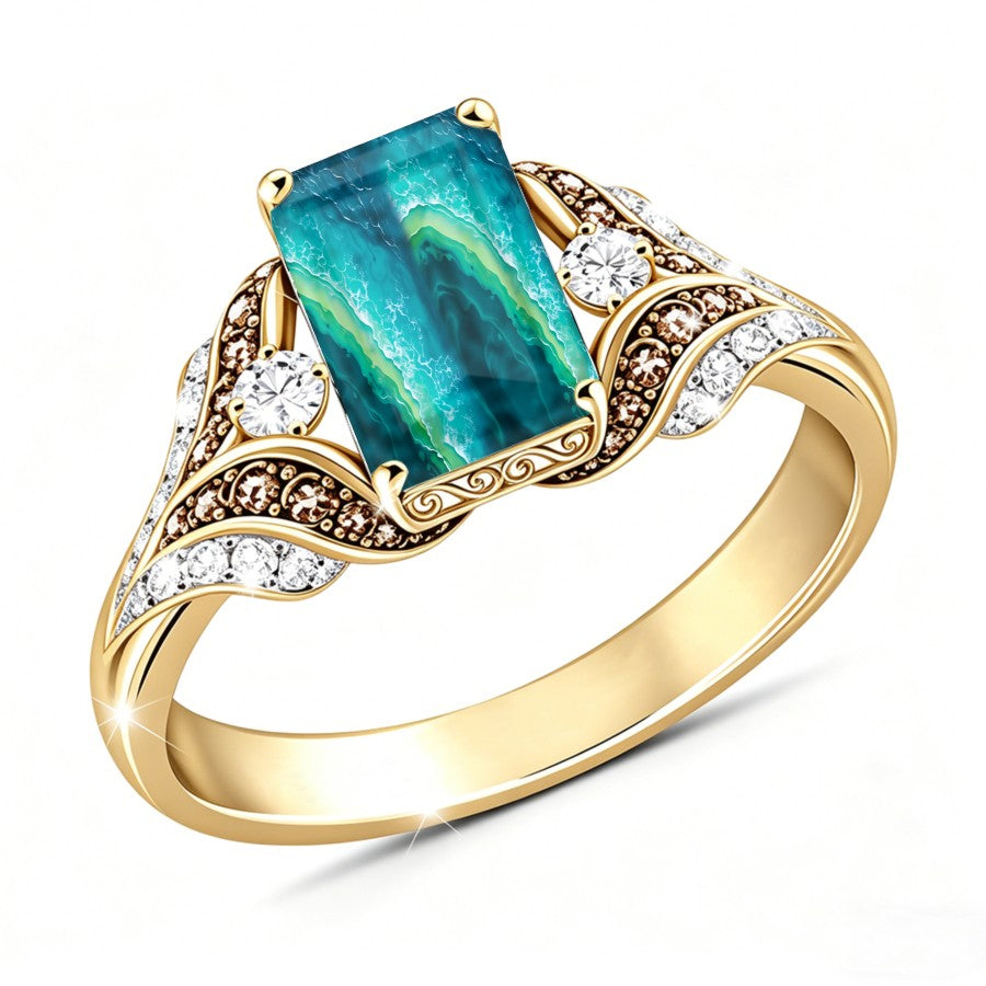 Teal Marble Square Ring