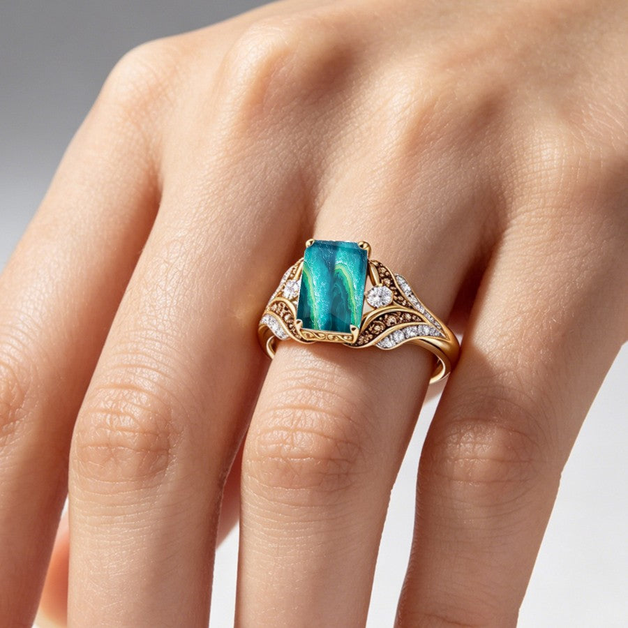 Teal Marble Square Ring