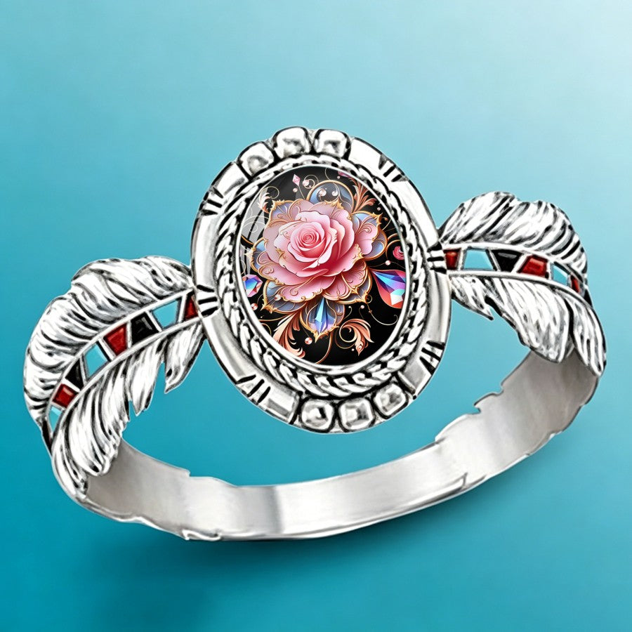 Pink Rose Feather Oval Ring