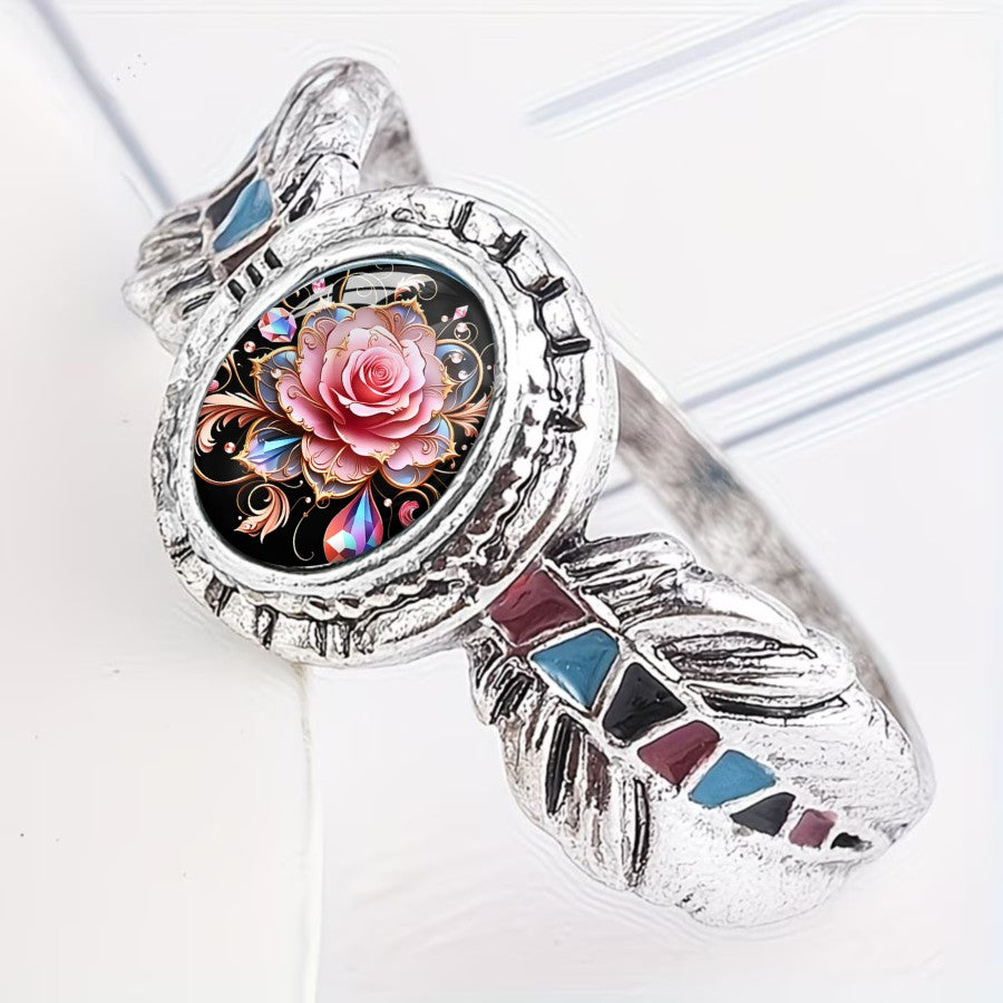 Pink Rose Feather Oval Ring
