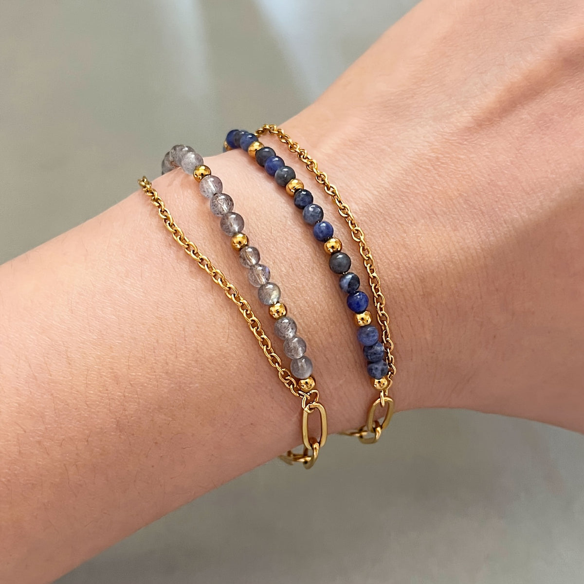 Natural Stone & Gold Link Bracelet