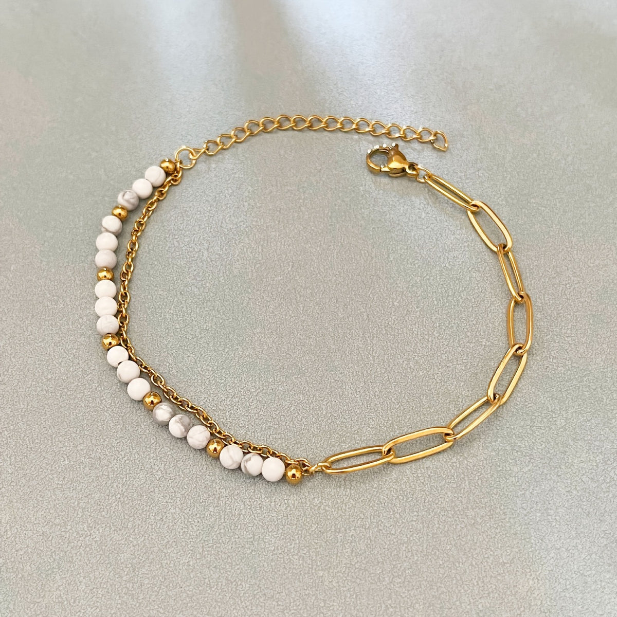 Natural Stone & Gold Link Bracelet