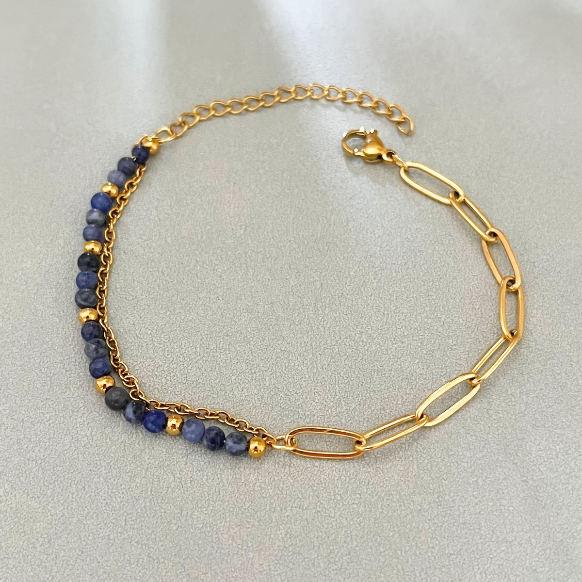 Natural Stone & Gold Link Bracelet