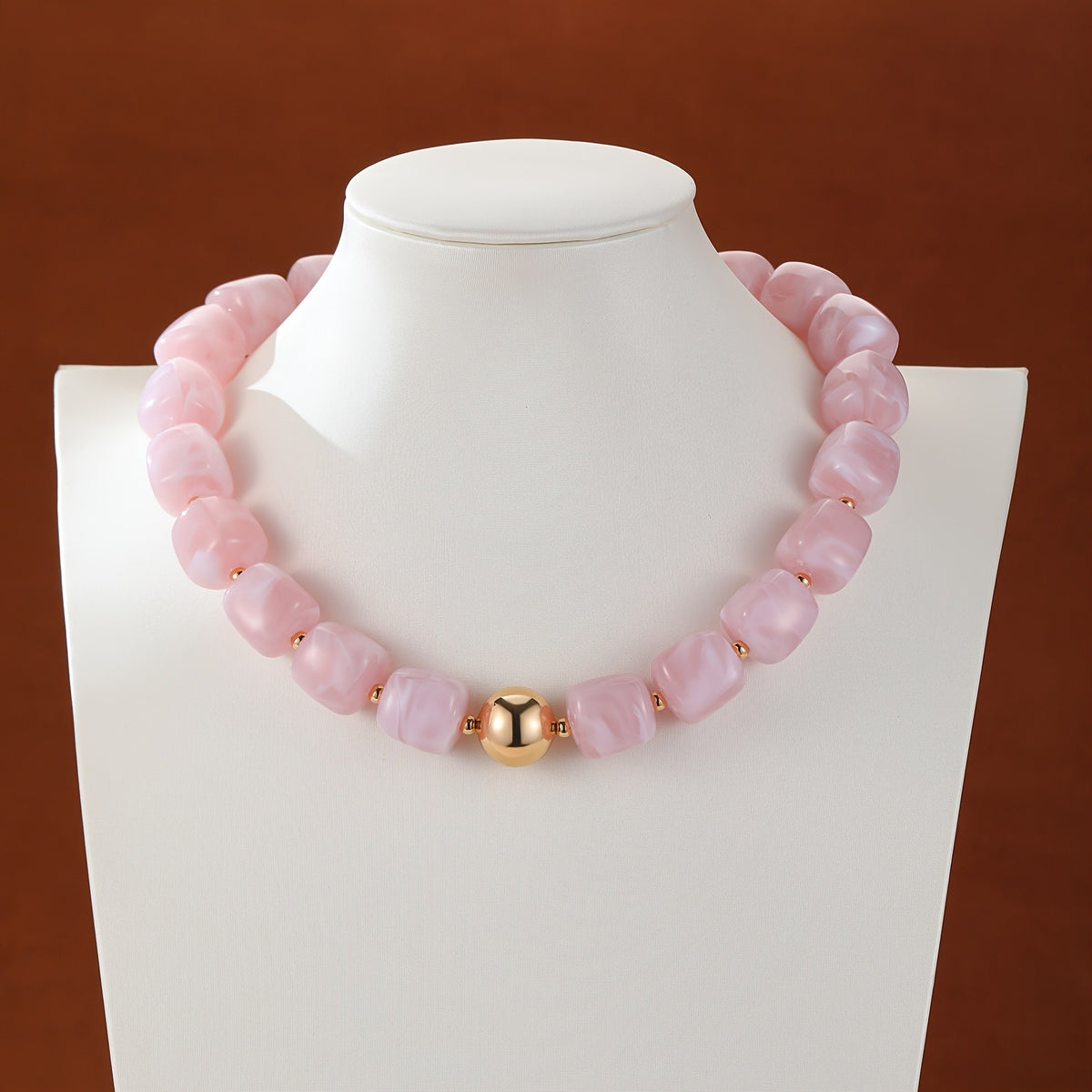 Marbled Teal Resin Bead Necklace