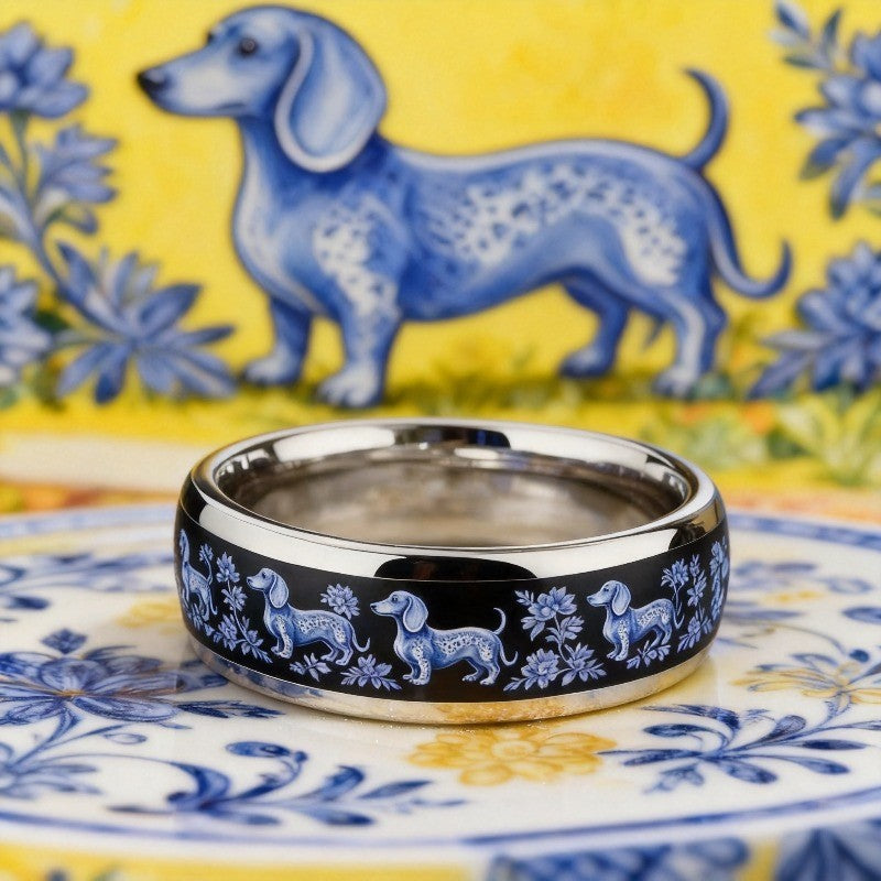 Blue Dachshund Floral Ring