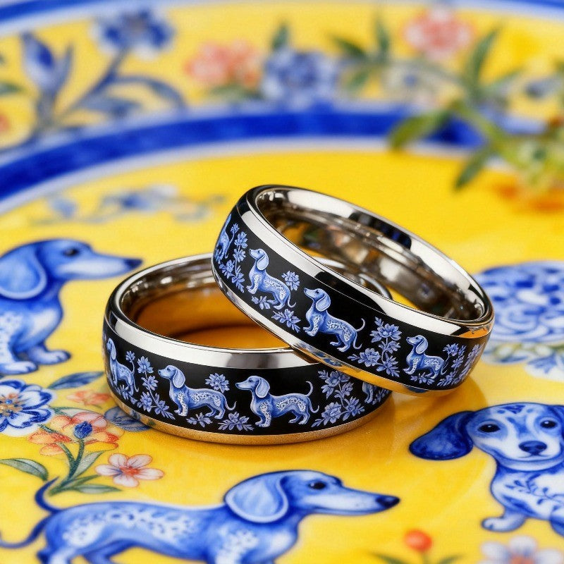 Blue Dachshund Floral Ring