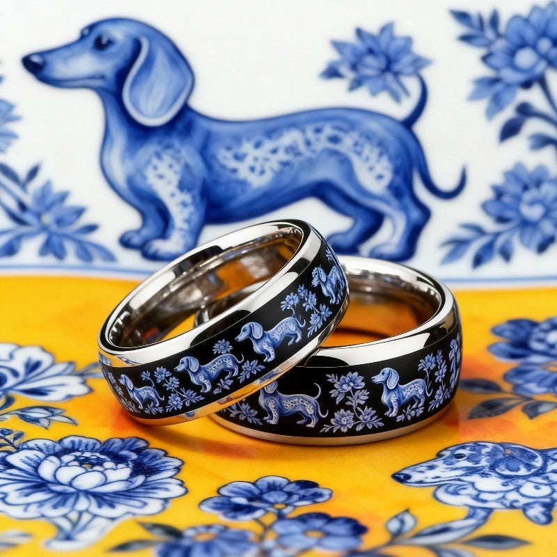 Blue Dachshund Floral Ring